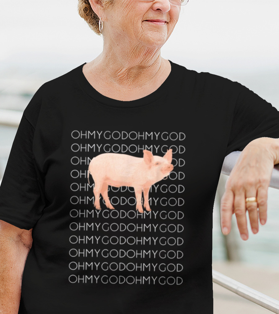 Vessyteena Shane Dawson Oh My God Pig Repeated Text Pink Pig Image T-Shirt