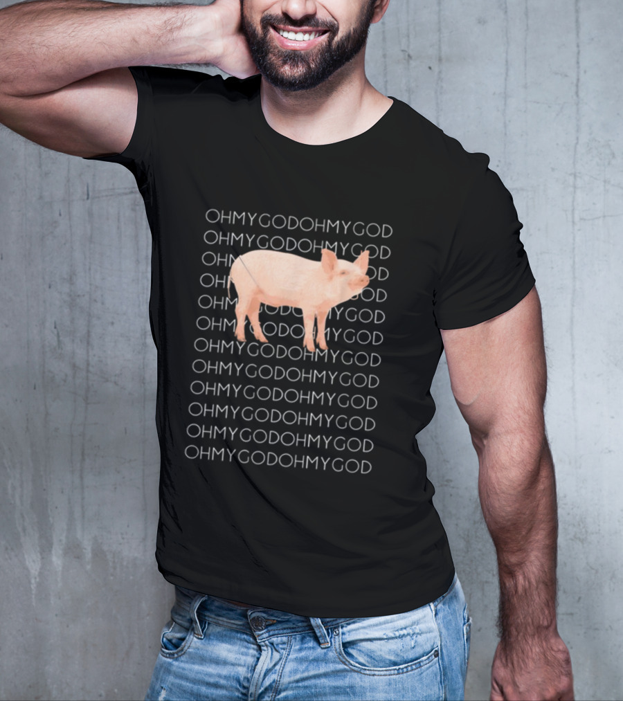 Vessyteena Shane Dawson Oh My God Pig Repeated Text Pink Pig Image T-Shirt