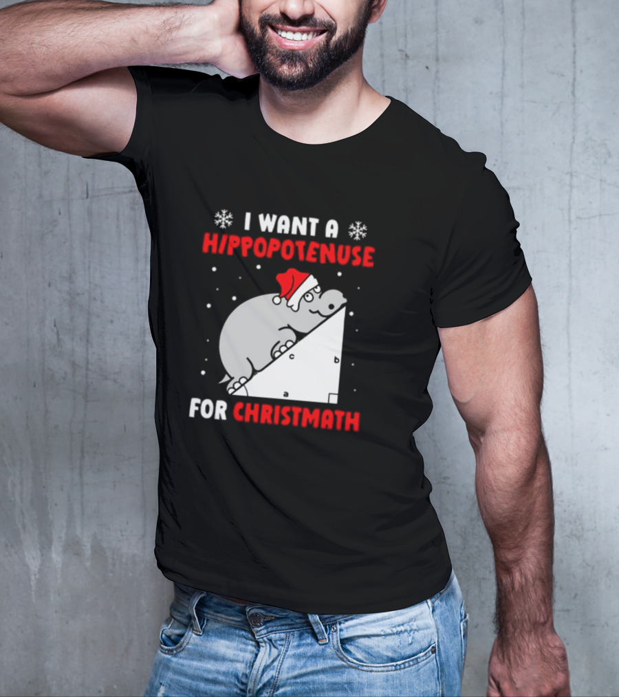 I Want A Hippopotenuse For Christmath Santa Hippo Geometry T-Shirt