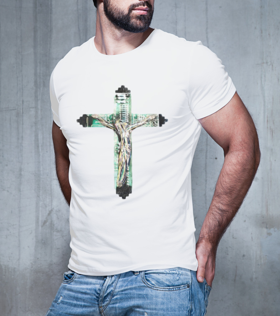 Nawafers The Cross Hardware Circuit Crucifix T-Shirt
