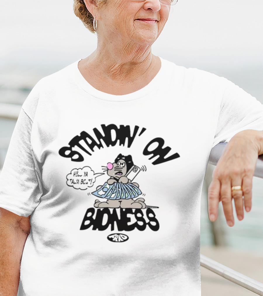 Standin On Bidness Cartoon Character Holding Money T-Shirt