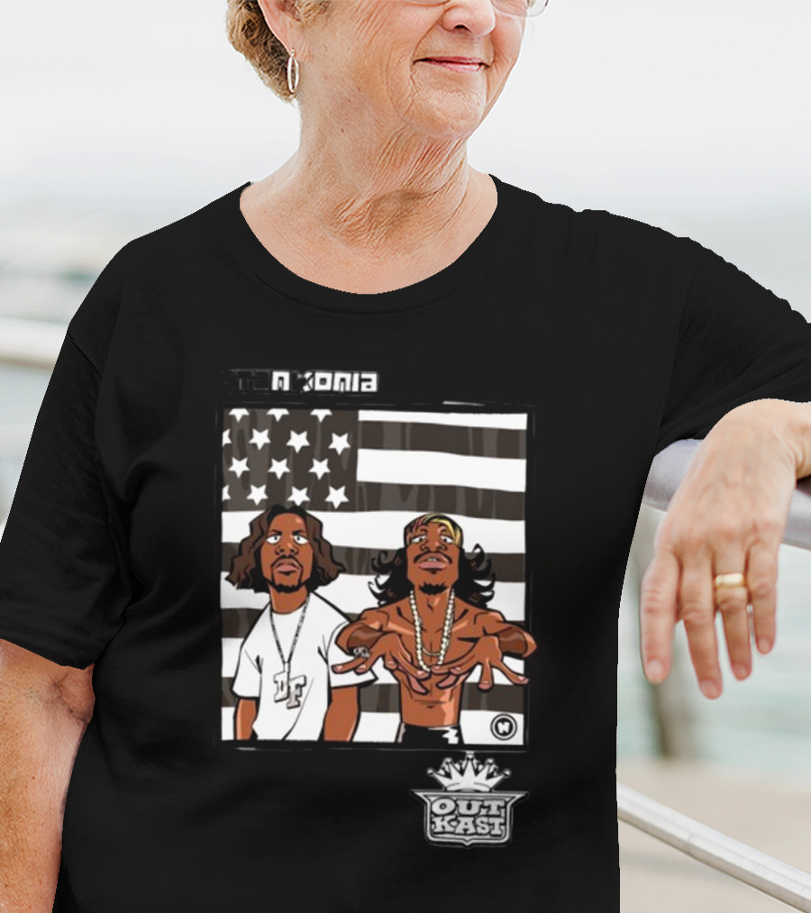 Stankonia Outkast Cartoon Style Stars And Stripes Duo Art By Nuri Durr T-Shirt