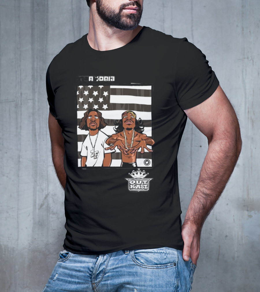 Stankonia Outkast Cartoon Style Stars And Stripes Duo Art By Nuri Durr T-Shirt