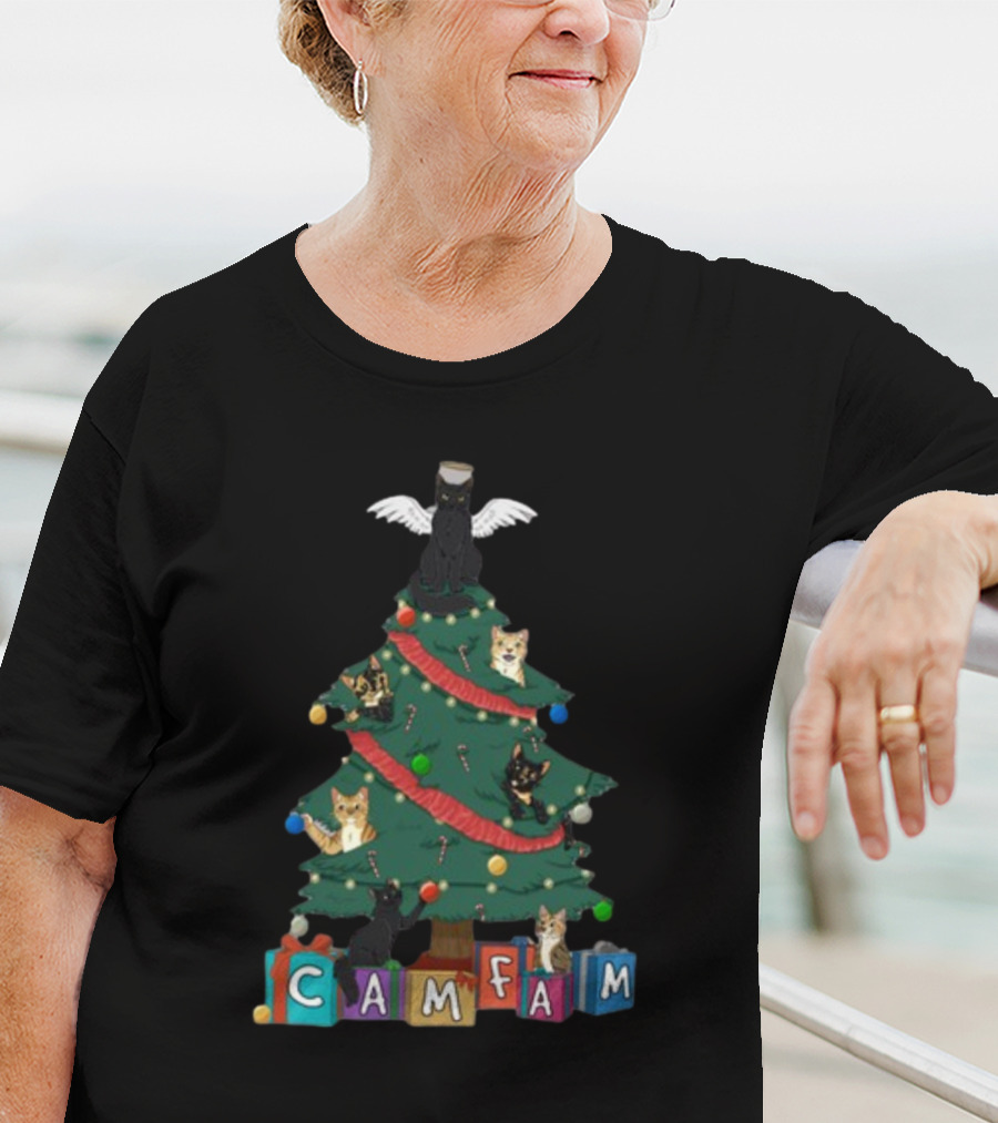 Cam Fam Christmas Cats On Festive Tree With Presents T-Shirt