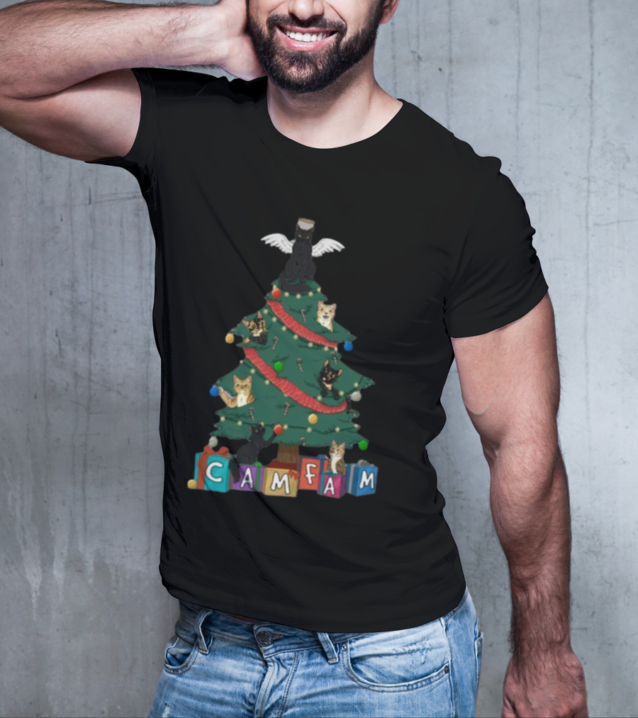 Cam Fam Christmas Cats On Festive Tree With Presents T-Shirt