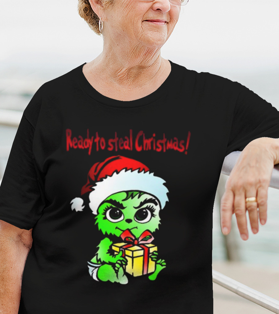 Cathygraphics3 Ready To Steal Christmas Green Santa Hat Gift T-Shirt