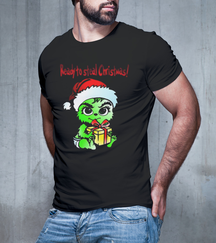 Cathygraphics3 Ready To Steal Christmas Green Santa Hat Gift T-Shirt