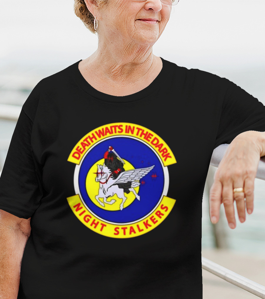 Death Waits In The Dark Night Stalkers Pegasus Emblem T-Shirt