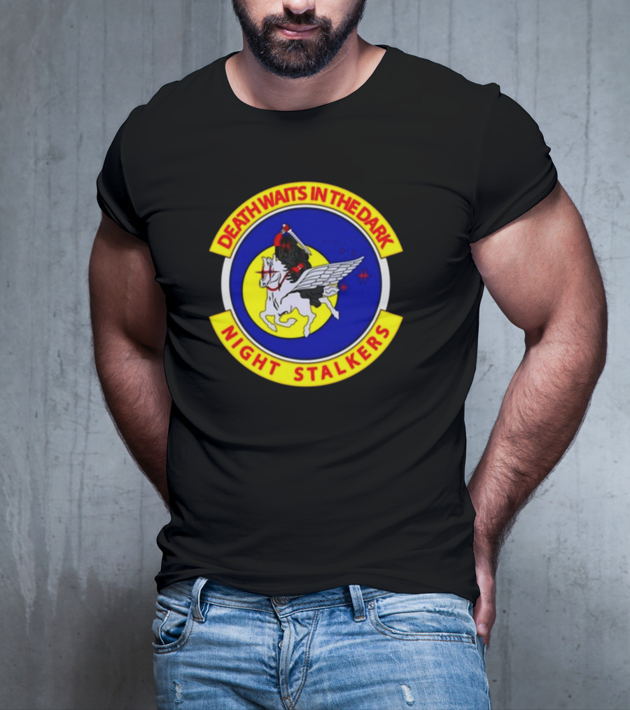 Death Waits In The Dark Night Stalkers Pegasus Emblem T-Shirt