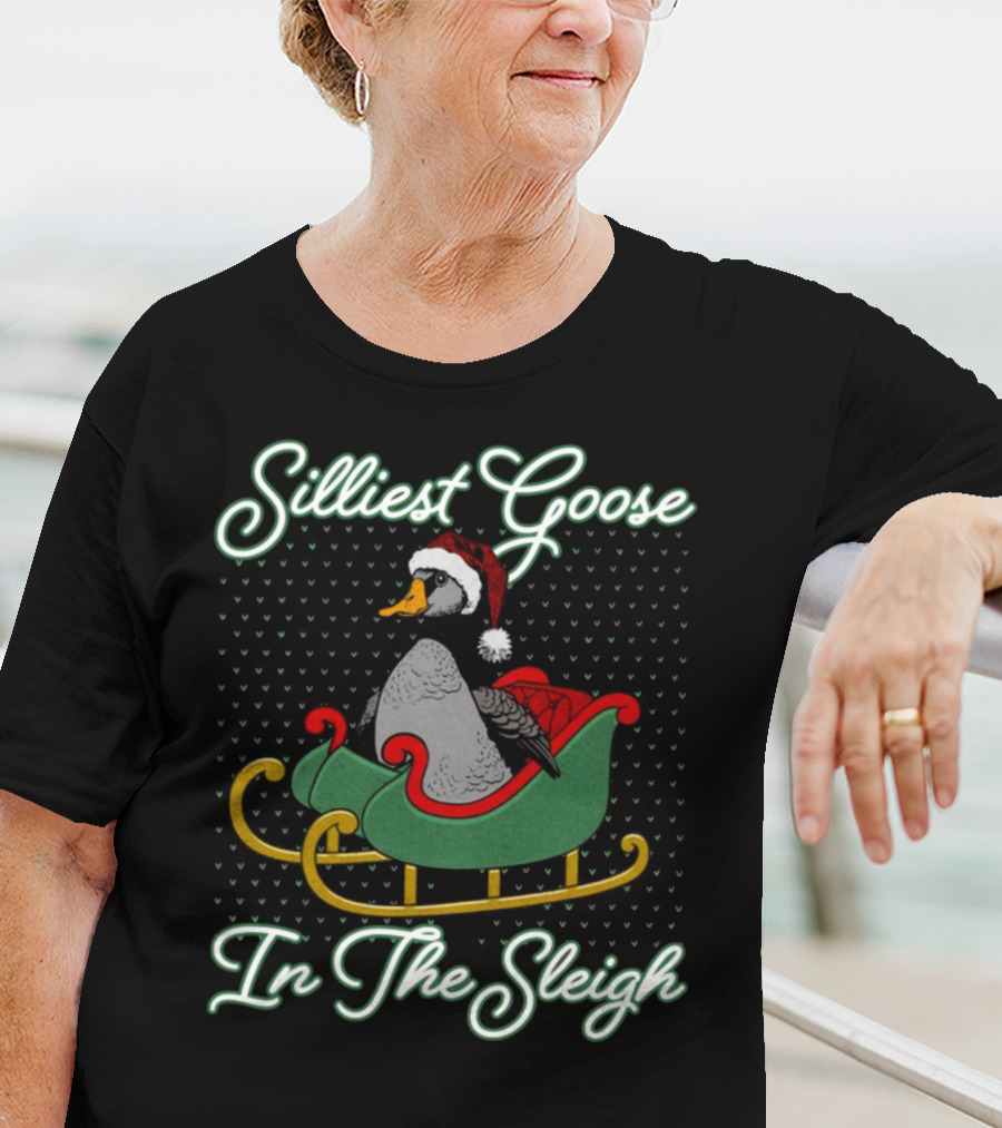 Silliest Goose In Santa Hat In The Snowy Sleigh T-Shirt