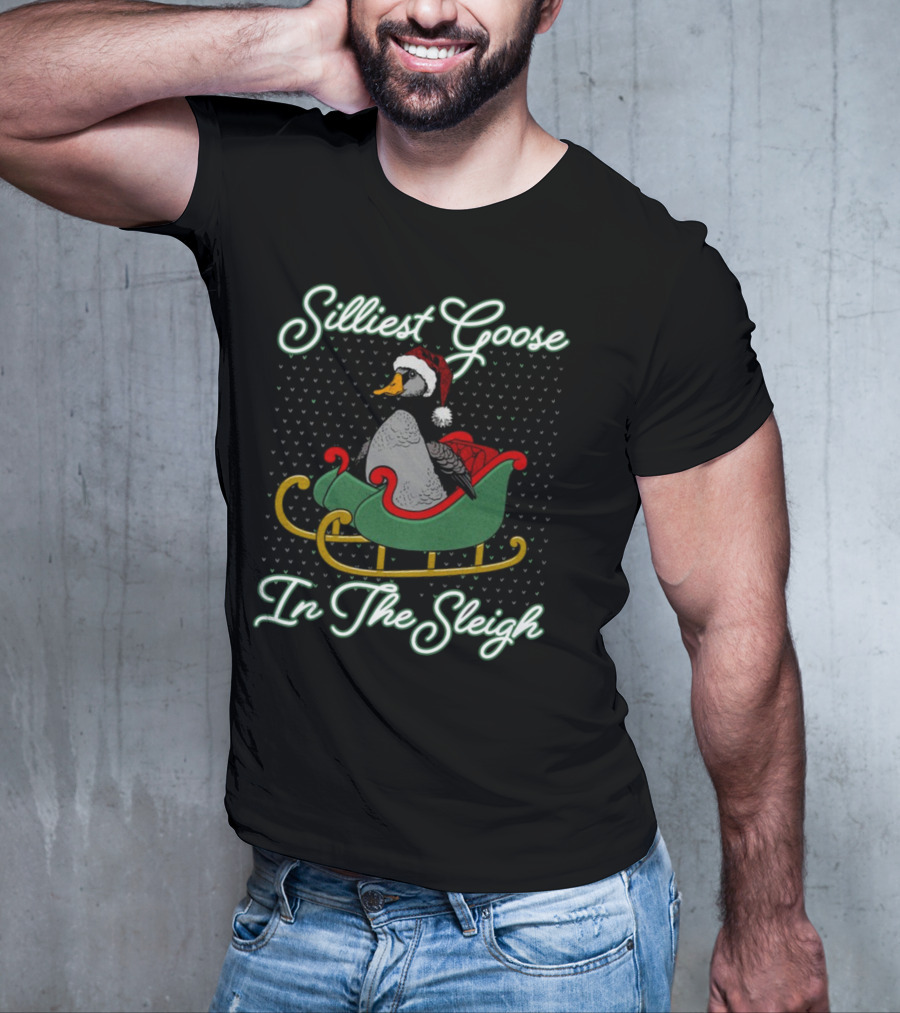 Silliest Goose In Santa Hat In The Snowy Sleigh T-Shirt