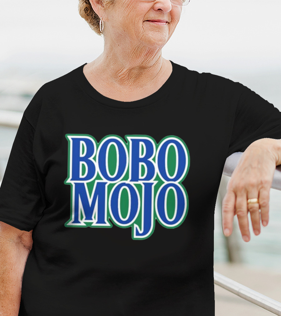 BOBO MOJO Retro Bold Blue And Green Text T-Shirt