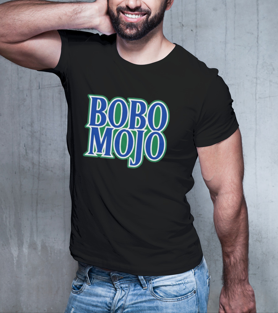 BOBO MOJO Retro Bold Blue And Green Text T-Shirt