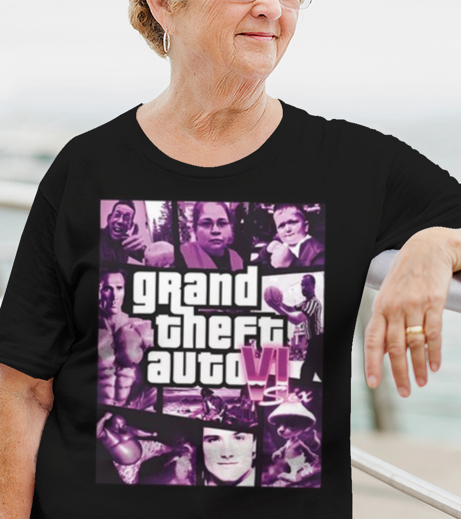 Grand Theft Auto VI Six Galleryno8 Purple Collage T-Shirt