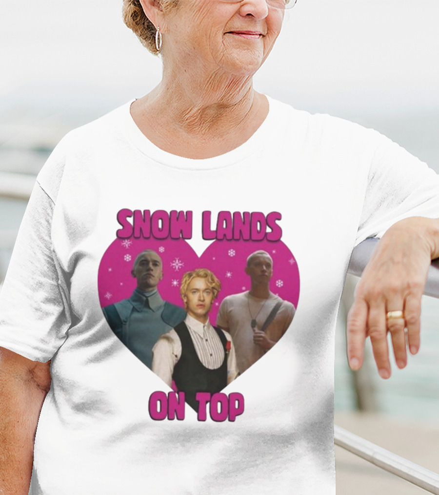 Snow Lands On Top Heart Pink Background Snowflakes T-Shirt