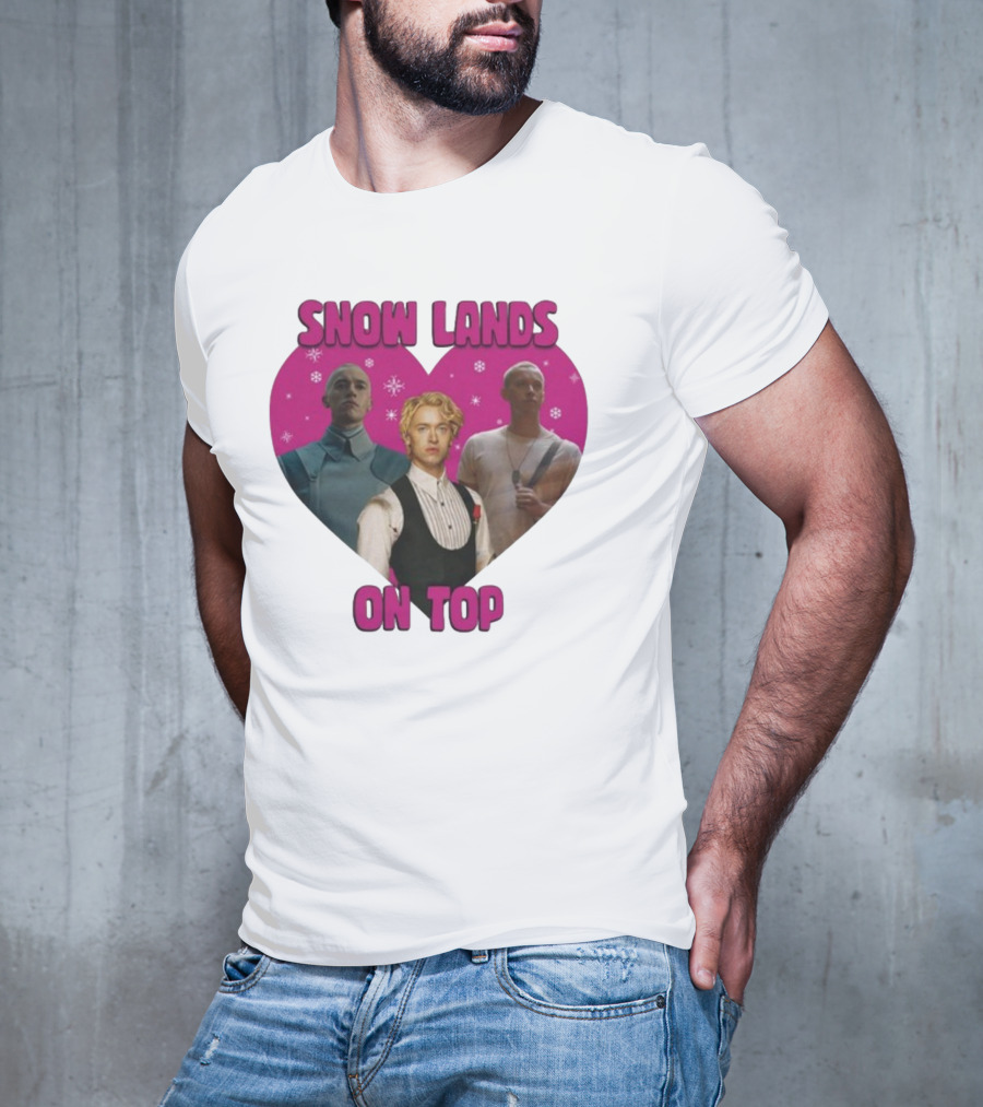 Snow Lands On Top Heart Pink Background Snowflakes T-Shirt