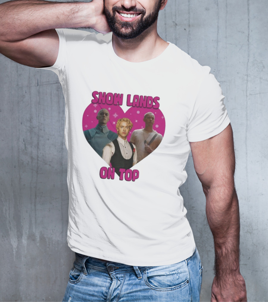 Snow Lands On Top Heart Pink Background Snowflakes T-Shirt