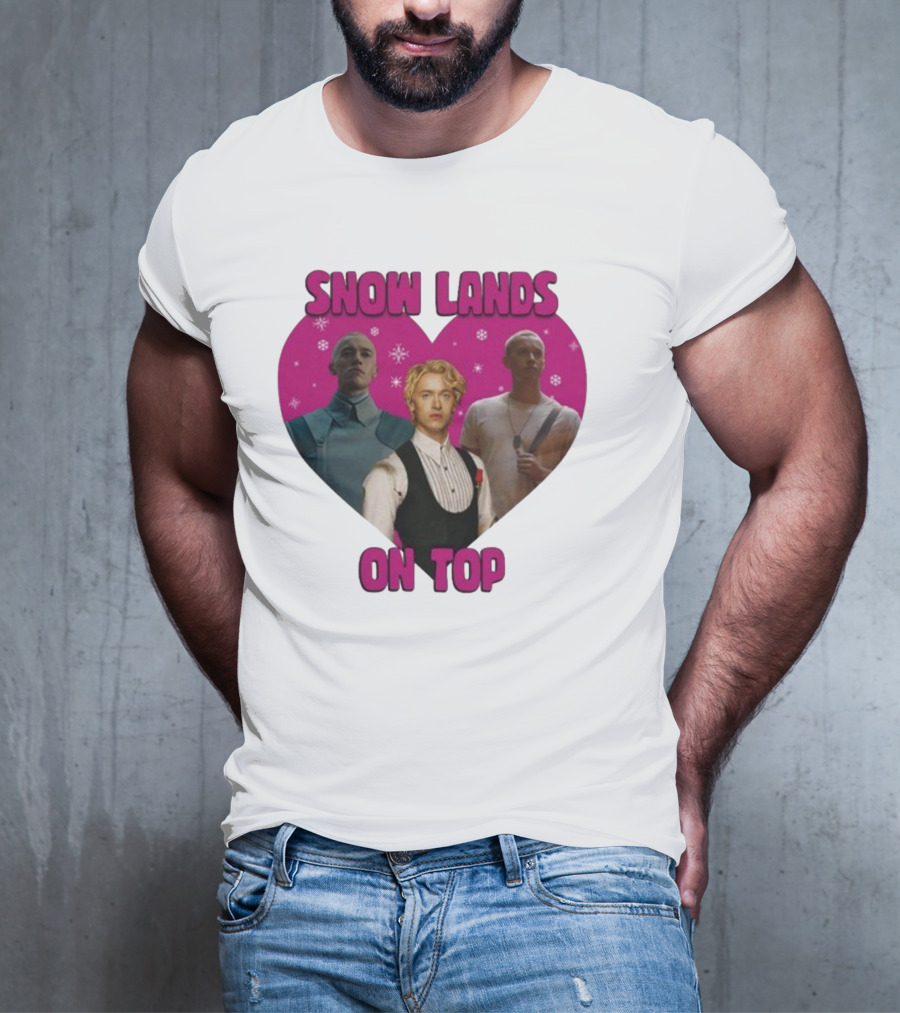 Snow Lands On Top Heart Pink Background Snowflakes T-Shirt