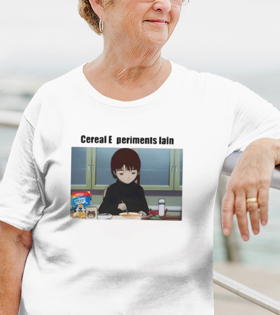 Cereal Experiments Lain Goofyahhtees Breakfast Scene With Cartoon Cereal Box T-Shirt