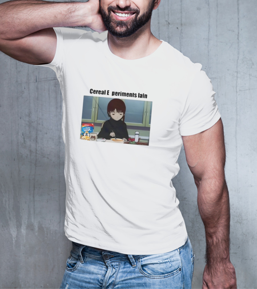 Cereal Experiments Lain Goofyahhtees Breakfast Scene With Cartoon Cereal Box T-Shirt