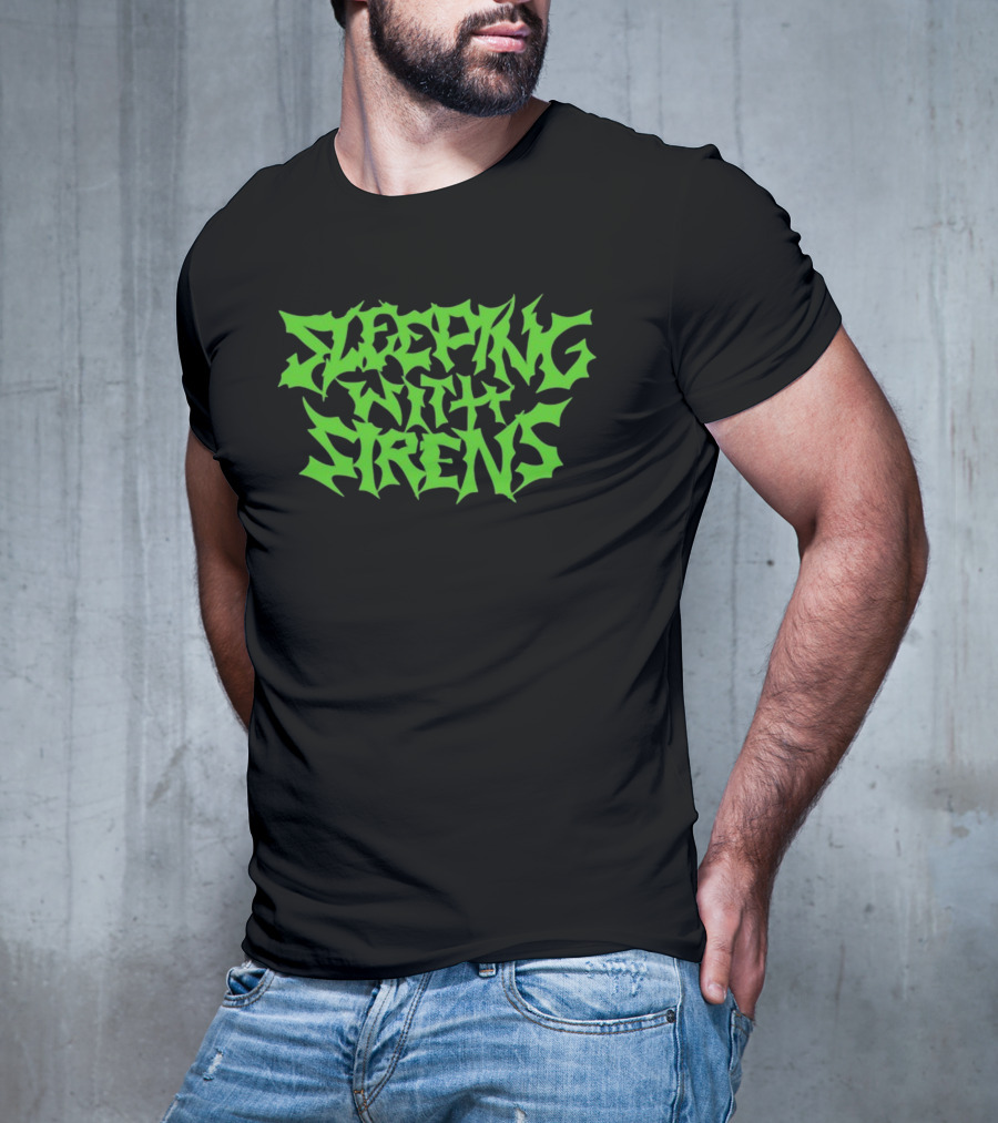 Sleeping With Sirens Spiky Neon Green Text T-Shirt