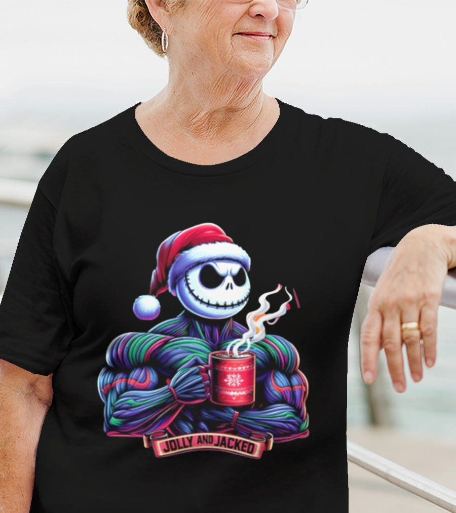 Jolly And Jacked Beyond Average Training Apparel Santa Skeleton Muscle Mug T-Shirt
