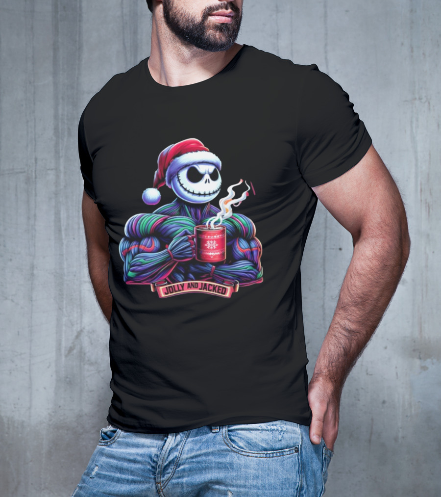 Jolly And Jacked Beyond Average Training Apparel Santa Skeleton Muscle Mug T-Shirt