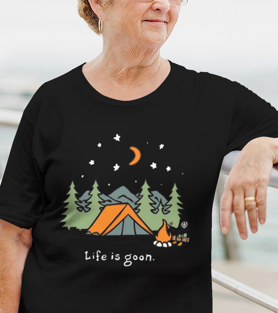 Life Is Goon Camping Adventure With Tent And Campfire Under Stars T-Shirt