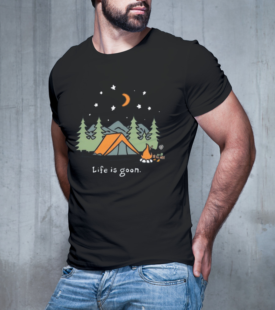 Life Is Goon Camping Adventure With Tent And Campfire Under Stars T-Shirt