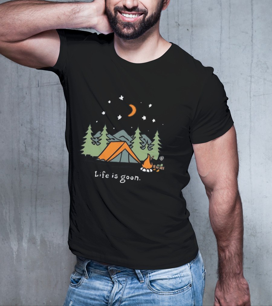 Life Is Goon Camping Adventure With Tent And Campfire Under Stars T-Shirt