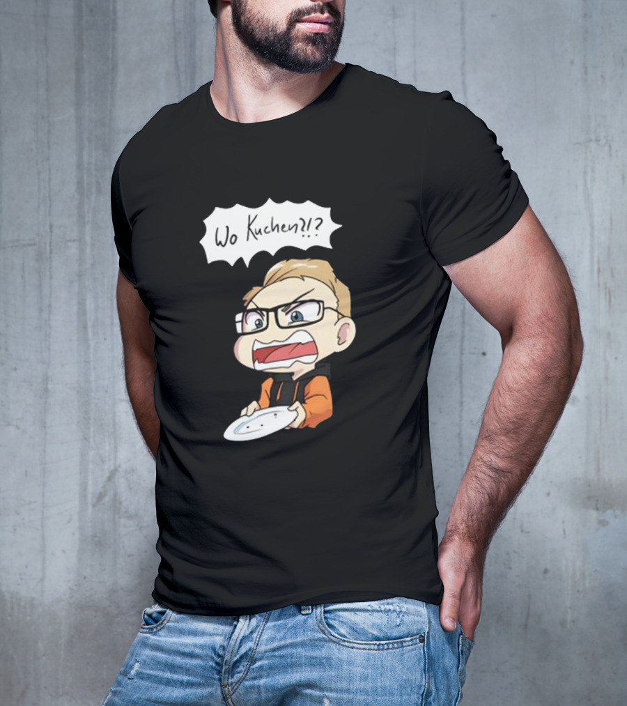Wo Kuchen?? Comic Character Holding Empty Plate T-Shirt