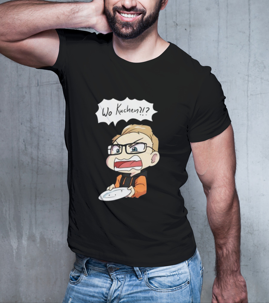 Wo Kuchen?? Comic Character Holding Empty Plate T-Shirt