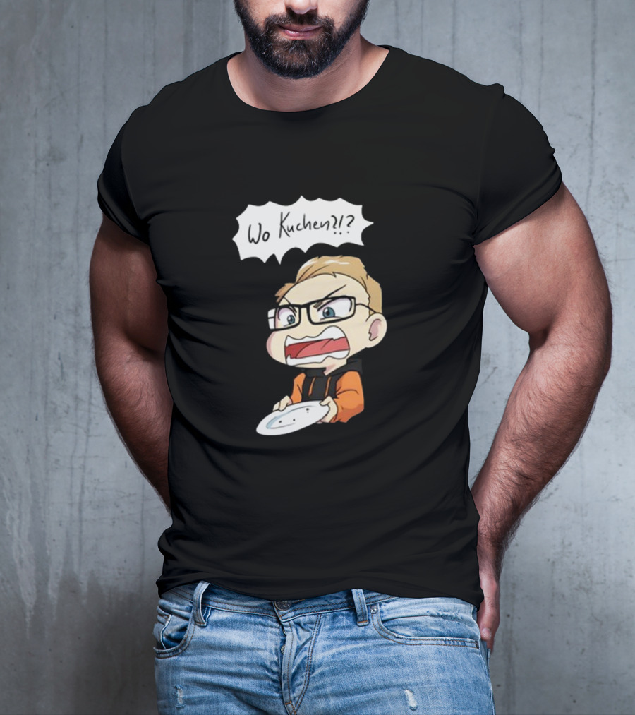 Wo Kuchen?? Comic Character Holding Empty Plate T-Shirt