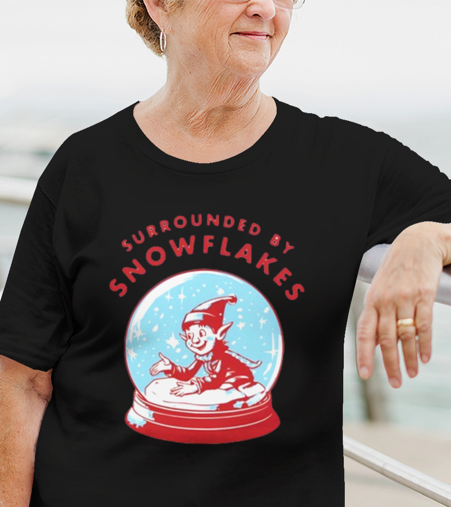 Surrounded By Snowflakes Elf Inside Snow Globe Winter Scene T-Shirt