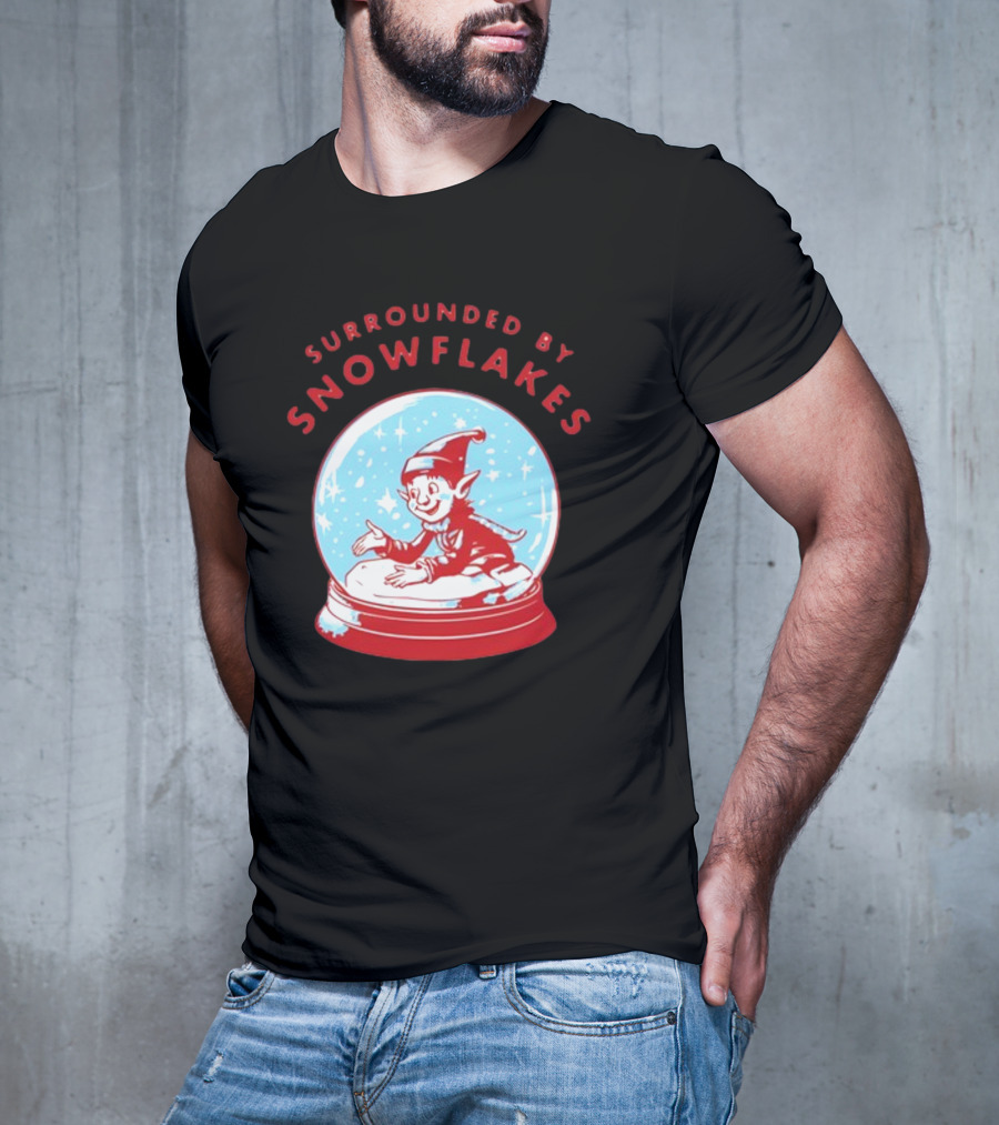 Surrounded By Snowflakes Elf Inside Snow Globe Winter Scene T-Shirt