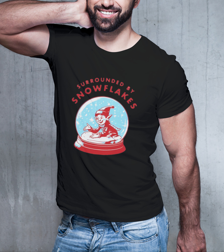 Surrounded By Snowflakes Elf Inside Snow Globe Winter Scene T-Shirt