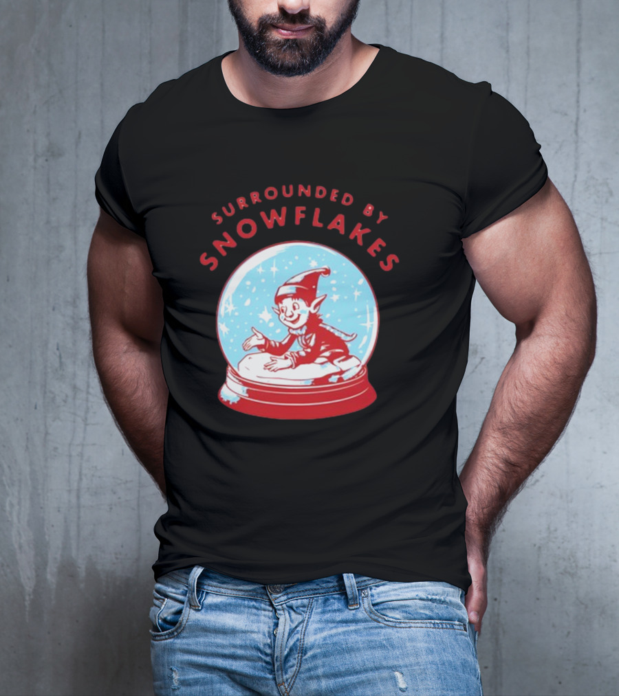 Surrounded By Snowflakes Elf Inside Snow Globe Winter Scene T-Shirt