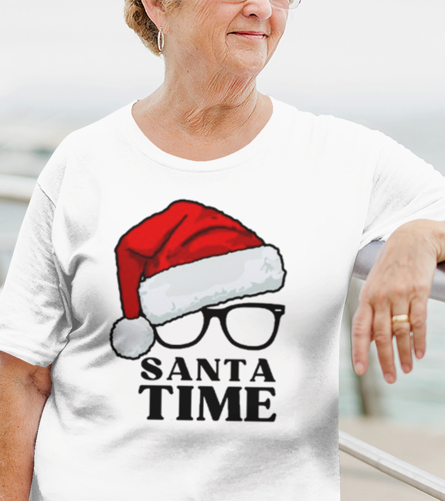 Santa Time With Santa Hat And Glasses T-Shirt