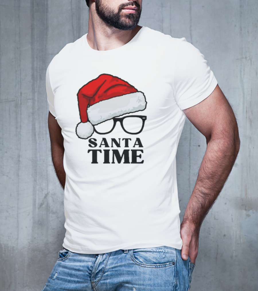 Santa Time With Santa Hat And Glasses T-Shirt