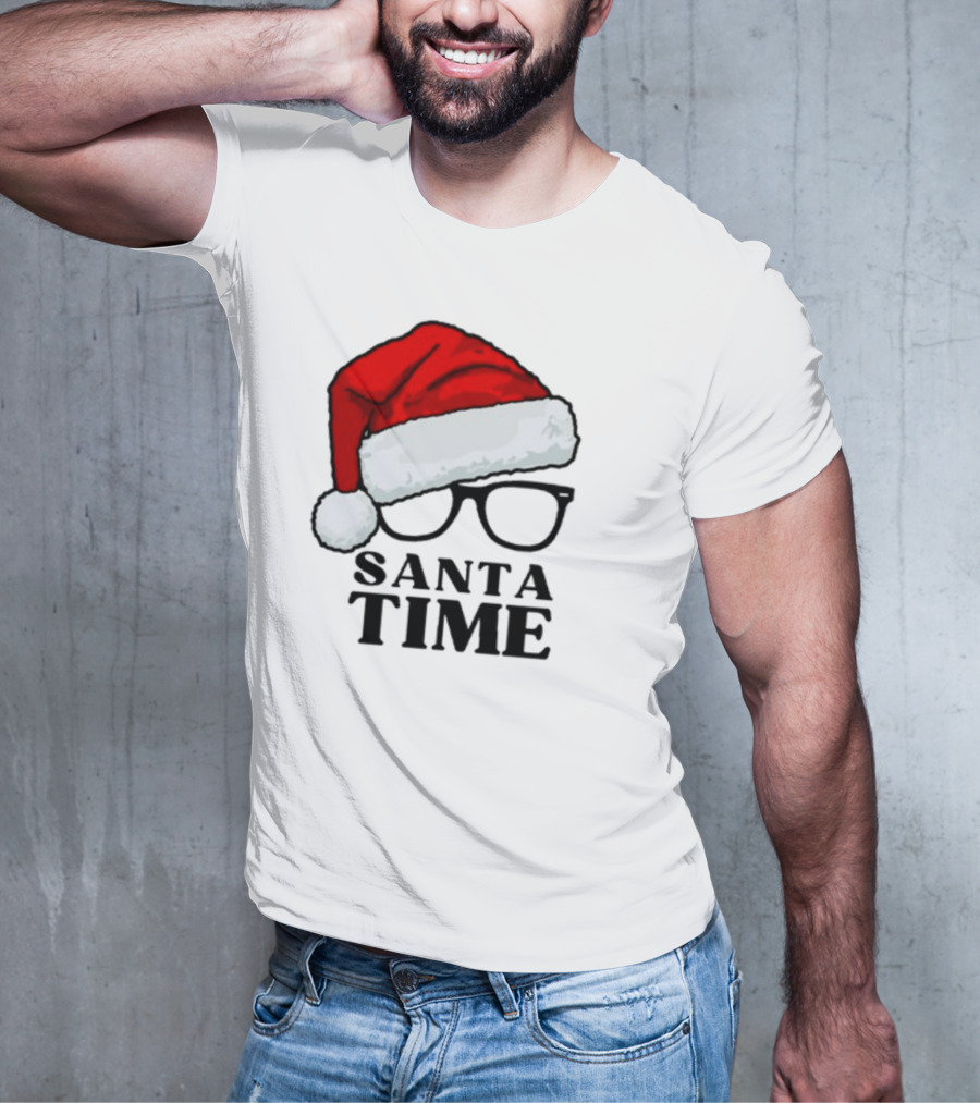 Santa Time With Santa Hat And Glasses T-Shirt