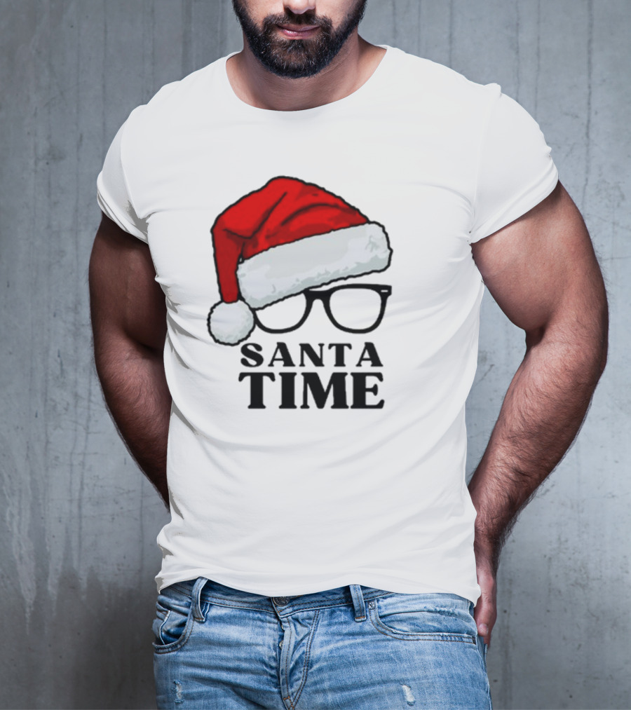 Santa Time With Santa Hat And Glasses T-Shirt