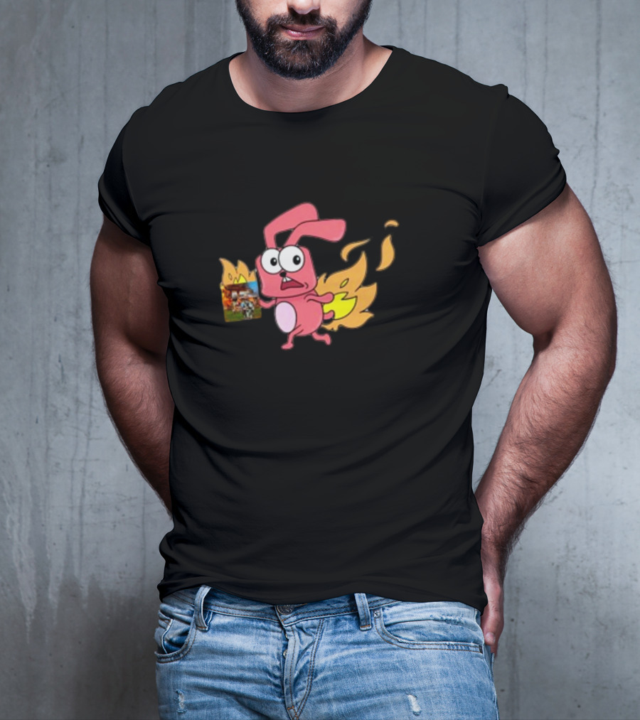 Idgafos Bunny With Flaming Tail Holding Book By Dillon Francis T-Shirt
