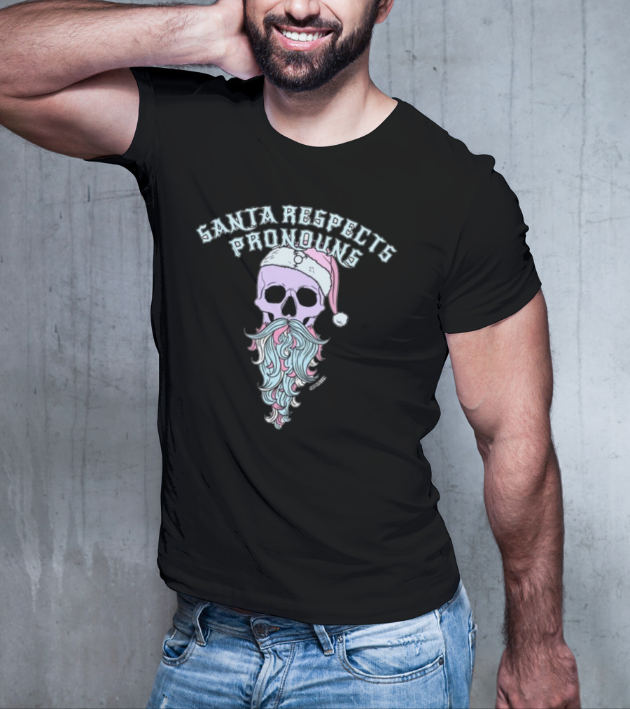 Santa Respects Pronouns Pastel Skull By Abprallenuk T-Shirt
