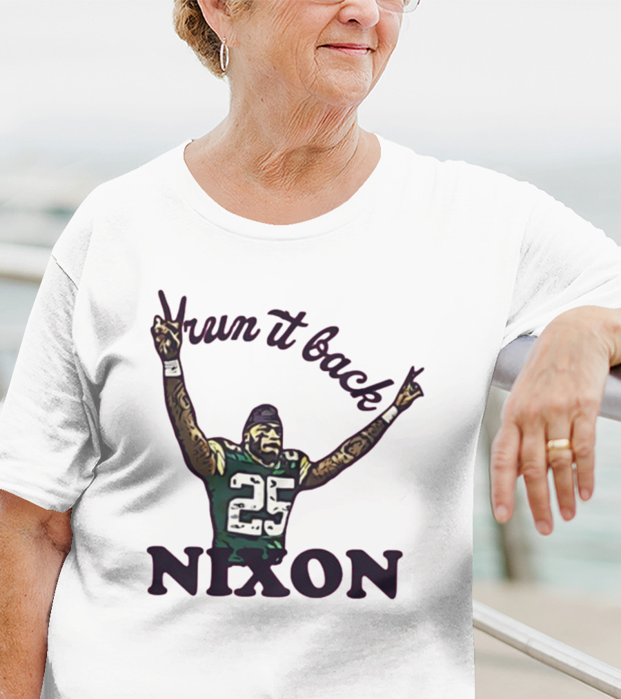 Run It Back Nixon Number 25 Football Victory Pose T-Shirt