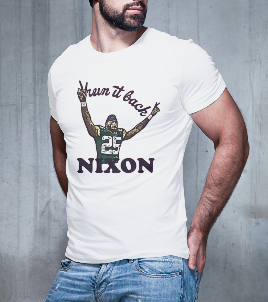 Run It Back Nixon Number 25 Football Victory Pose T-Shirt