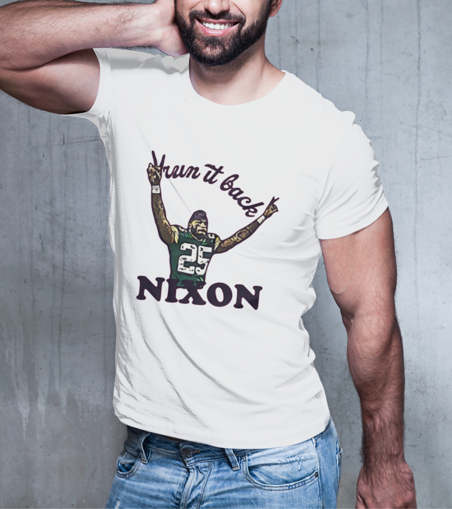 Run It Back Nixon Number 25 Football Victory Pose T-Shirt