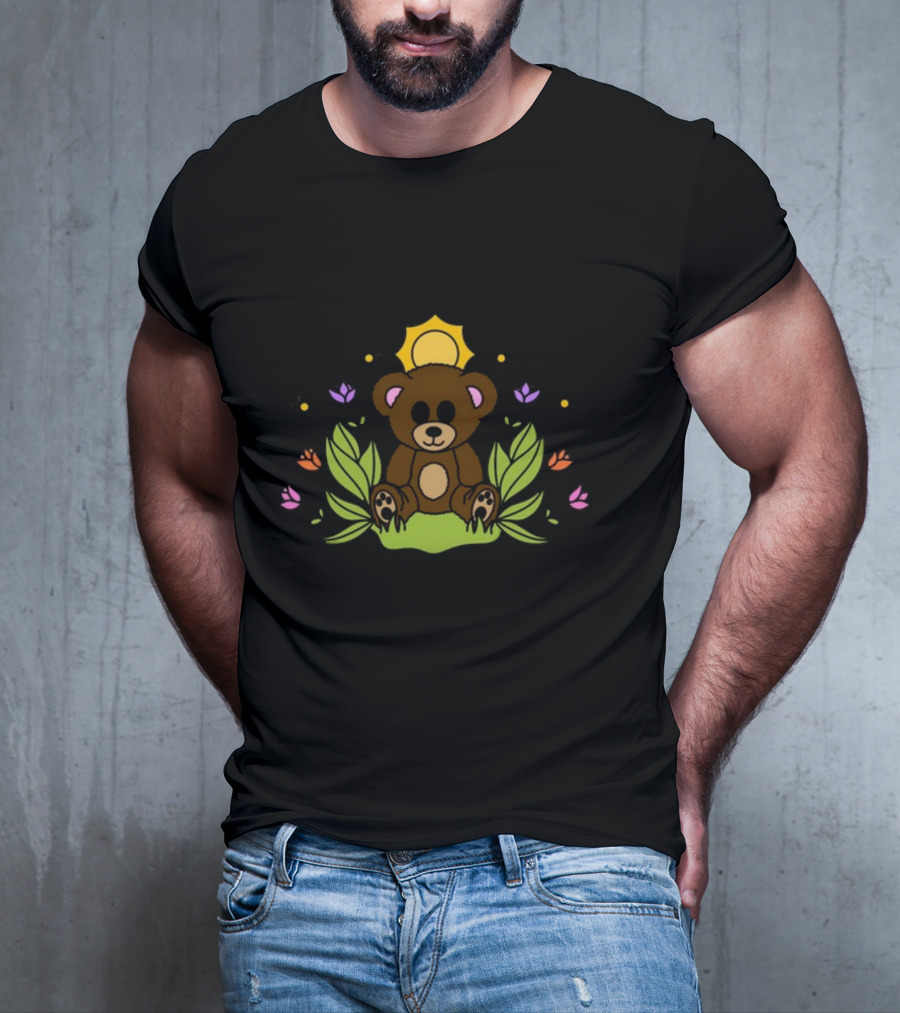 Take It Easy On Yourself Themindfulbutterflyy Bear With Flowers And Sunburst T-Shirt