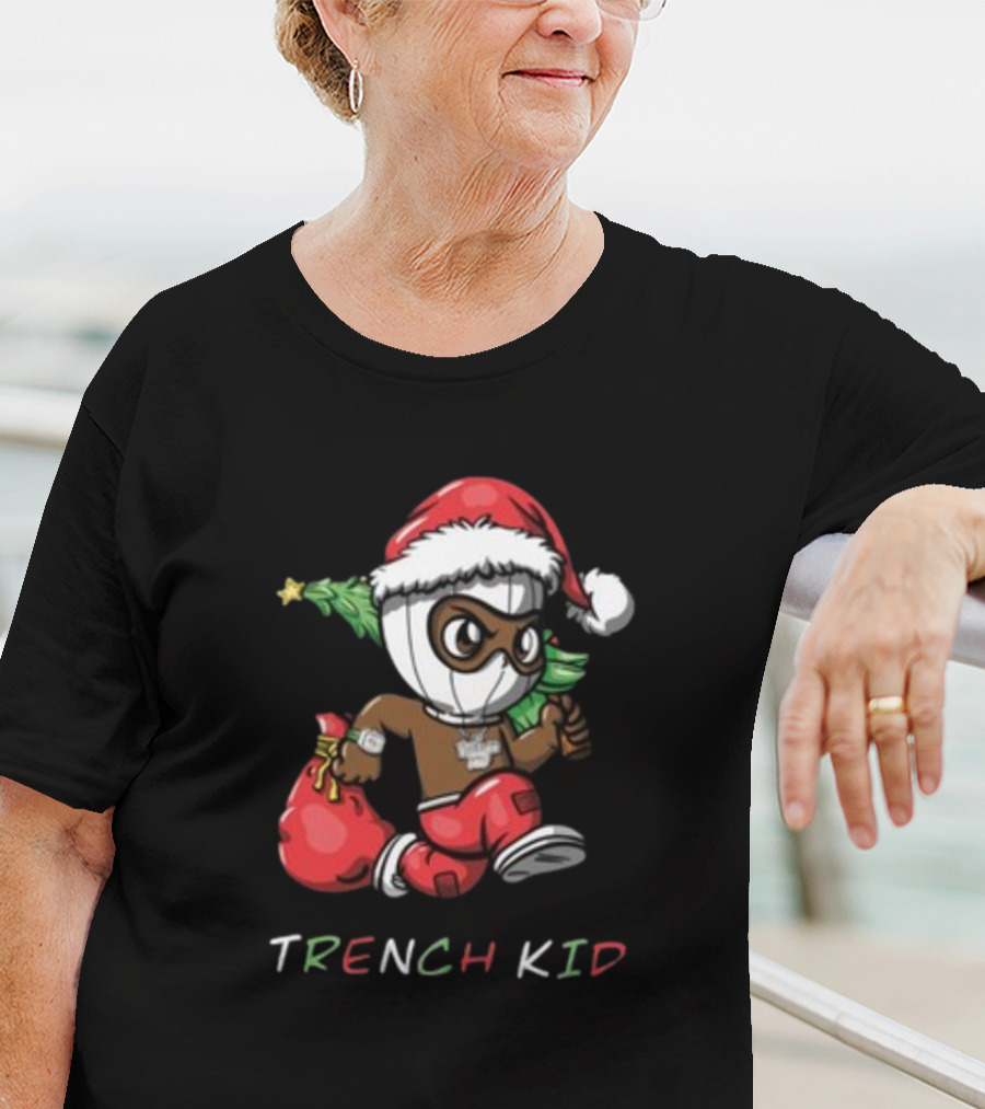 Exclusive Lil Tjay Trench Kid Christmas Santa Costume Running Tree T-Shirt