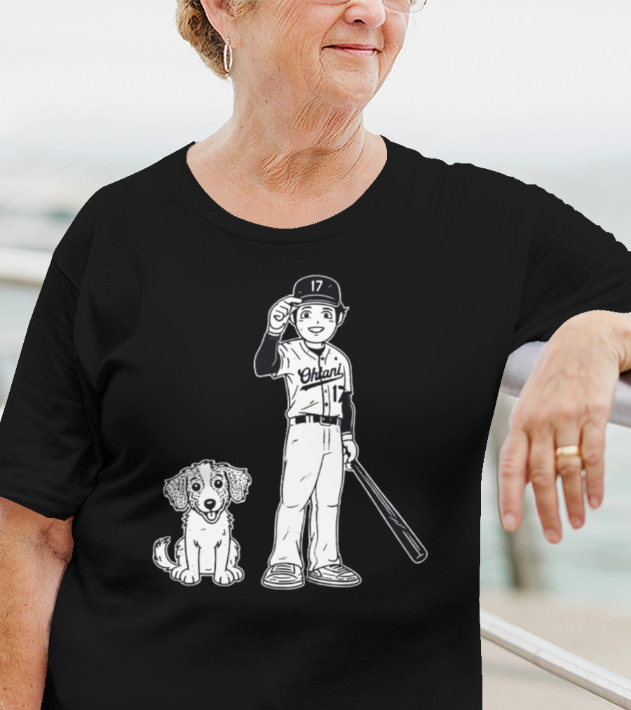 Rotowear Shohei Ohtani 17 Baseball And Dog T-Shirt