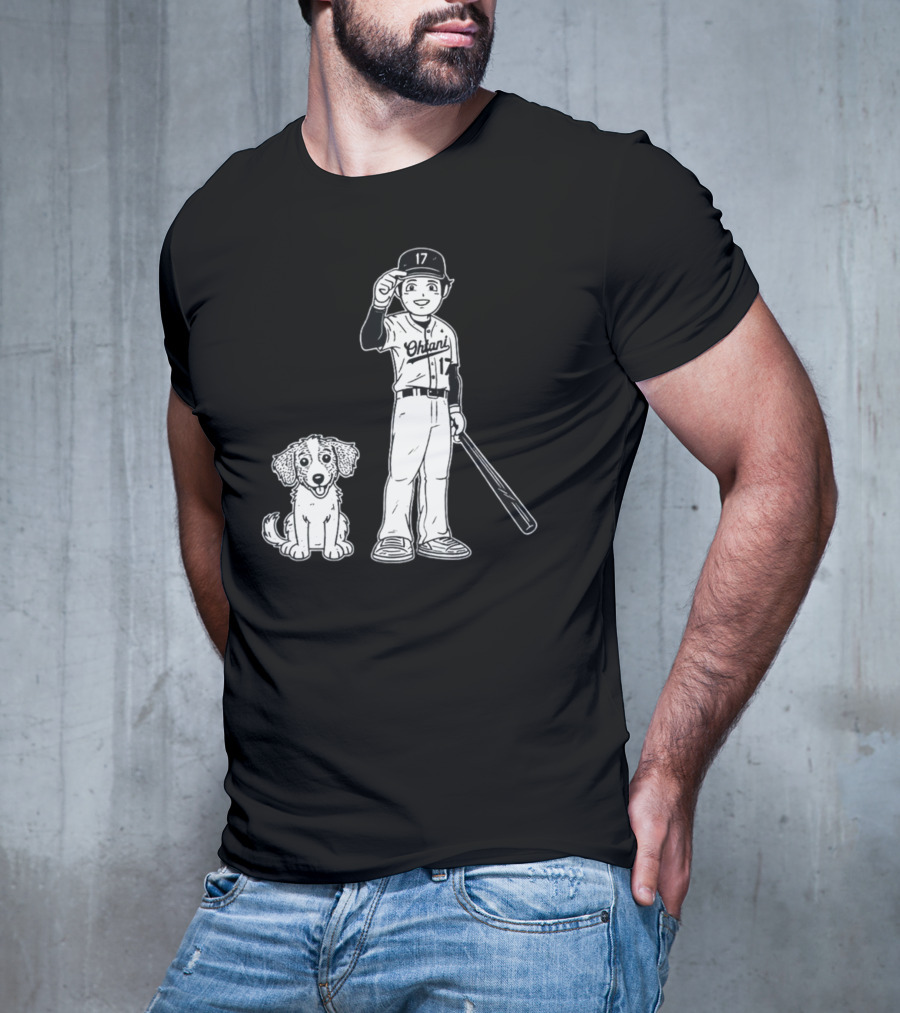 Rotowear Shohei Ohtani 17 Baseball And Dog T-Shirt